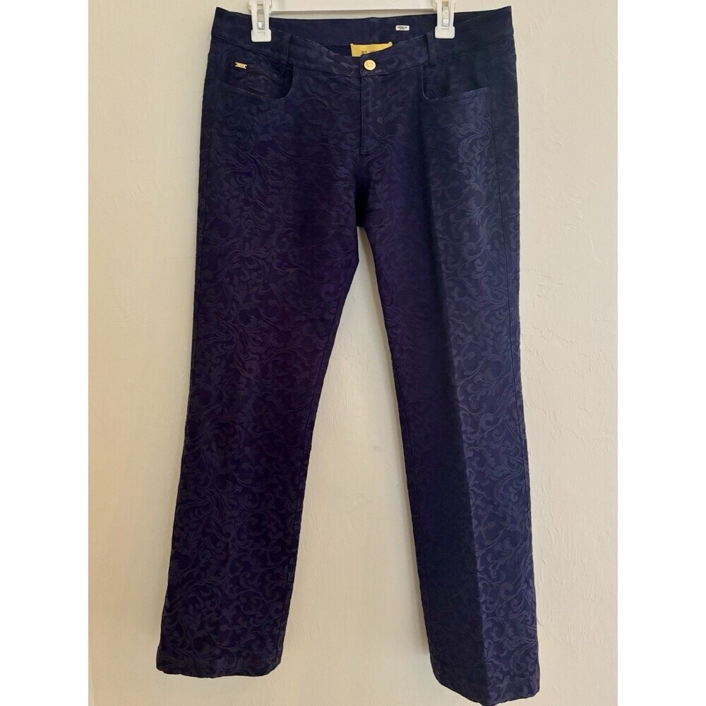 St John Yellow Label Jacquard Pants Trouser Navy Damask Scroll Fall 2010 Size 8